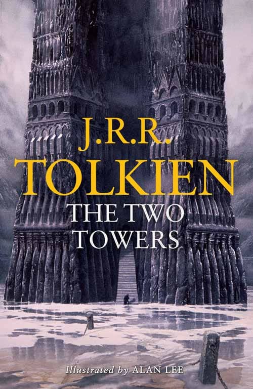 Book cover depicting Saruman’s home of Orthanc flooded by the Ents.