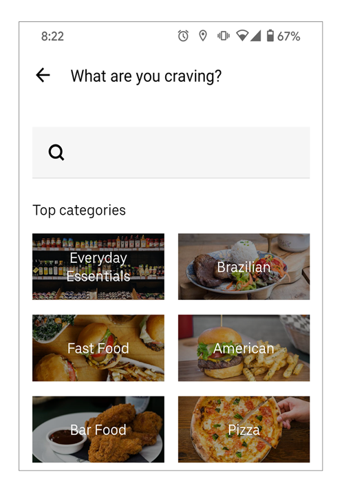 Página de busca do aplicativo Uber Eats — Google Play 2021