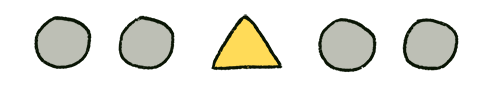 Drawing of a yellow triangle among grey circles