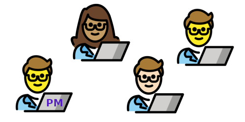 Emojis: a woman and three men with laptops