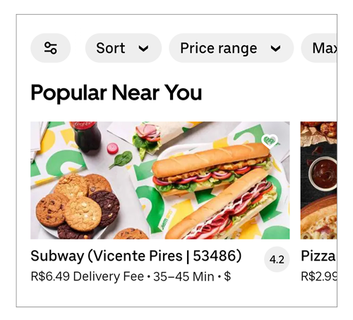 Componente de restaurantes populares no Uber Eats — Google Play 2021