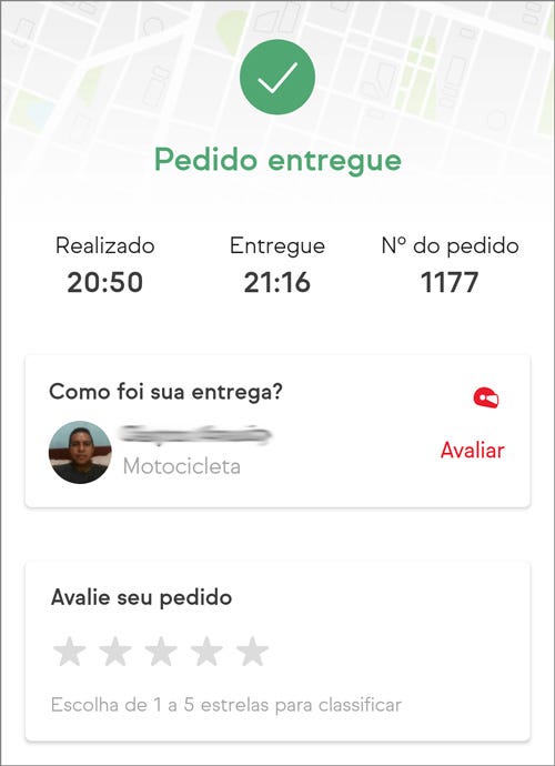 Tela de status da entrega do aplicativo do iFood — Google Play 2021