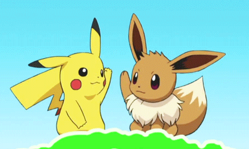 Pikachu e Eevee chocando las manos