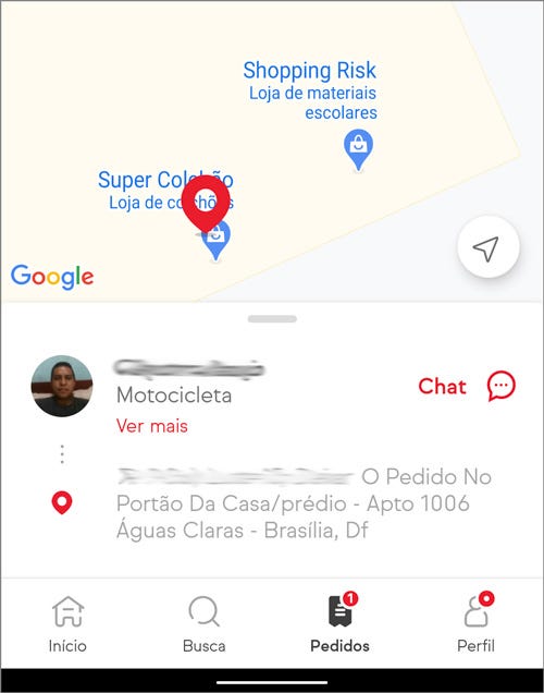 Funcionalidade de contato com o entregador do aplicativo do iFood- Google Play 2021