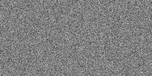 A grayscale image of white noise represented as random, evenly distributed dots across a rectangular field.