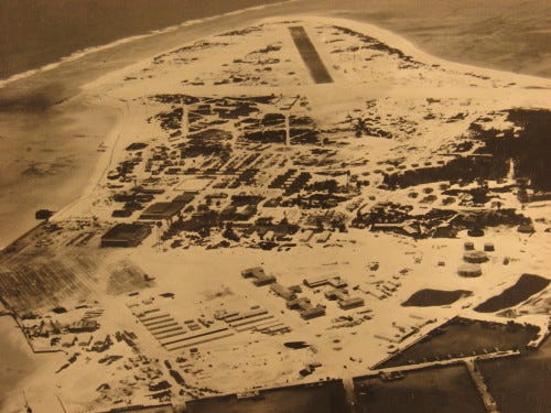An aerial view of Midway during World War 2