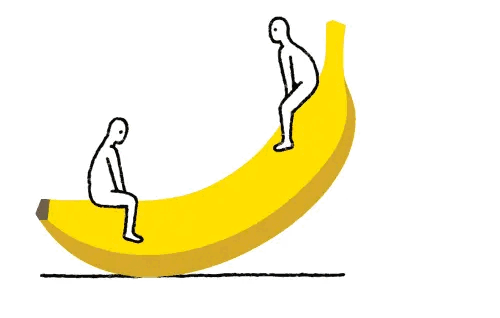 It’s just two people sitting on ends of a banana, tryng to balance things!