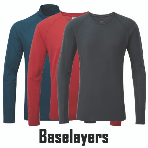 Merino and Synthetic baselayers for temperature regulation and sweat wicking