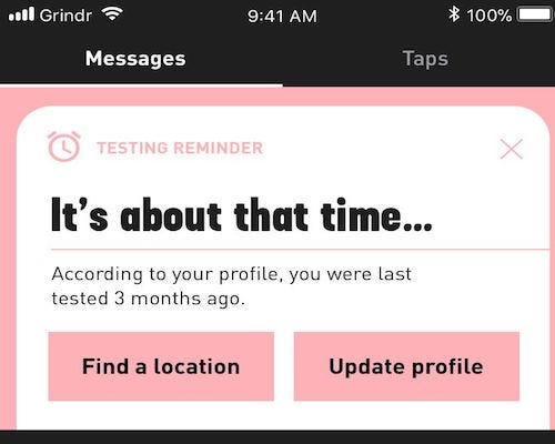 Grindr app std testing reminder notification