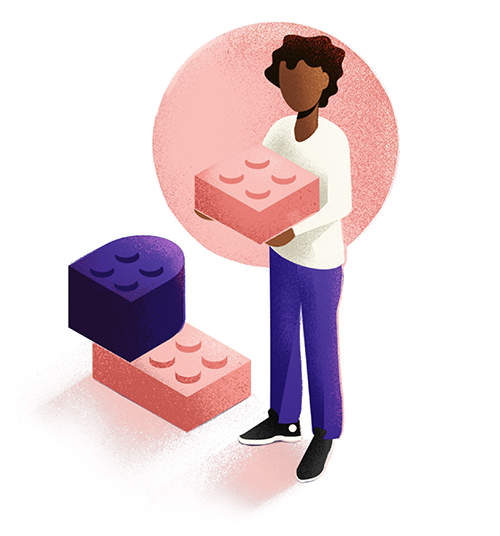 An illustration of a black person holding a building block.