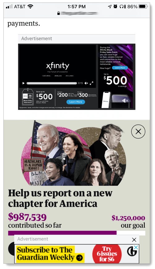 Takeover advertising on news website