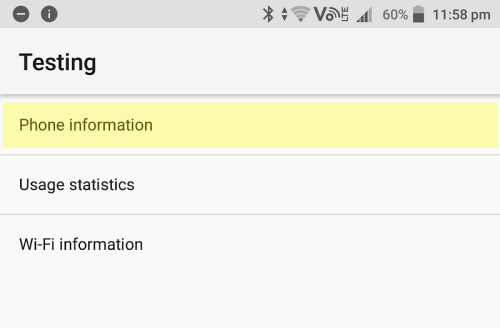Phone Information Testing Screen