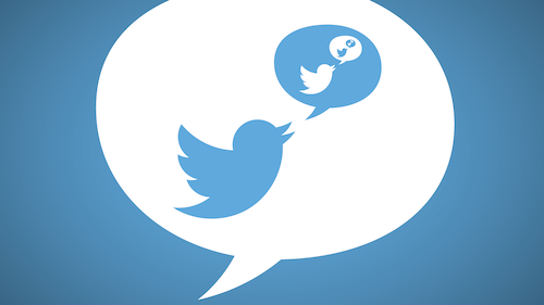 The twitter logo contained in a chat bubble that contains another twitte logo + chat bubble, that contains a third twitter logo + chat bubble.