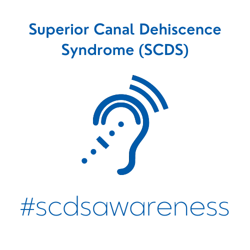 Superior Canal Dehiscence Syndrome #scdsawareness with a blue image of an ear