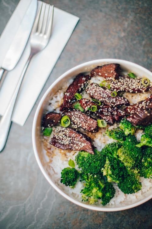 a plate of beef and broccoli