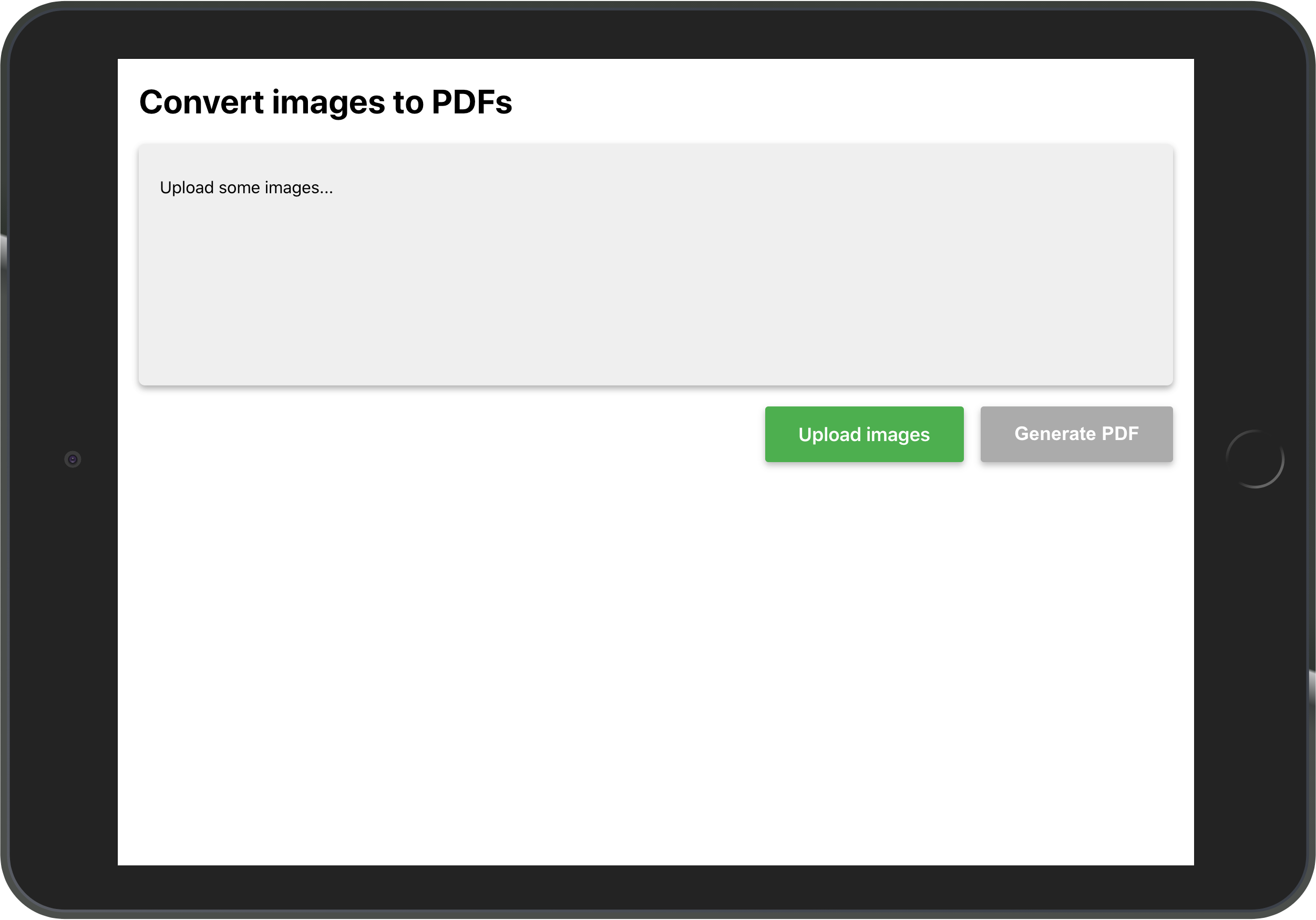 UI for the app generating PDFs from images