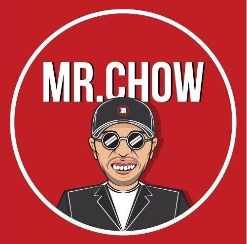 Mrchow-badge-man-in-round-glasses-red-background