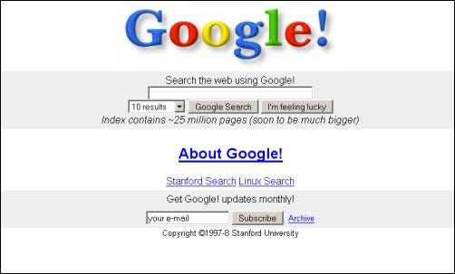 Capture d’écran de la page d’acceuil Google de 1997, bien avant le web 3.0