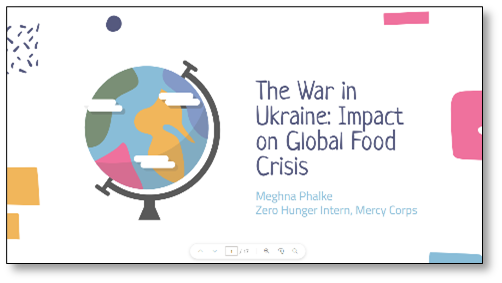 Screenshot of The War in Ukraine: Impact on Global Food Crisis lightening learning cover slide.