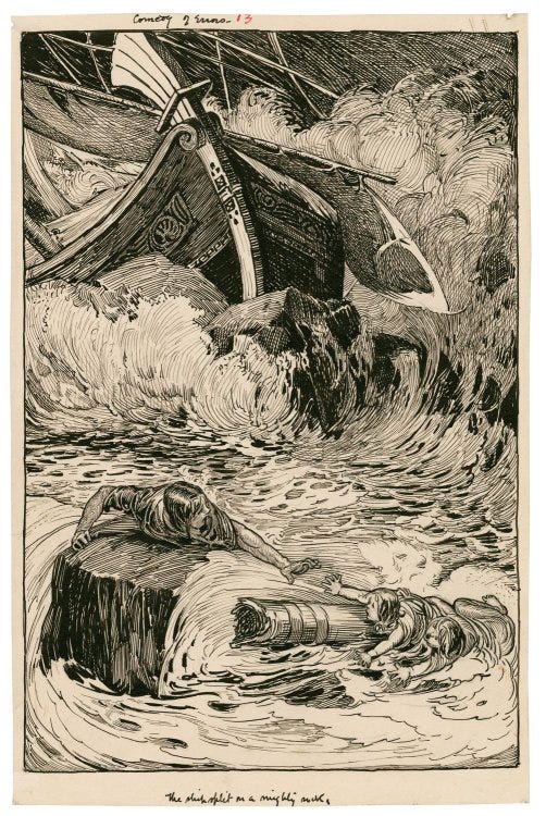 A drawing of the shipwreck scene from THE COMEDY OF ERRORS