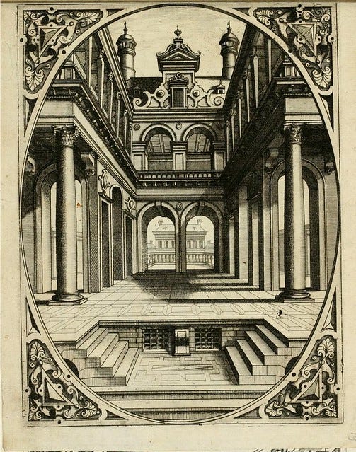 The interior of a palace. A public domain drawing from public.work/palace