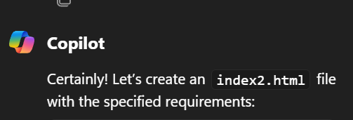 Copilot Certainly! Let’s create an index2.html file with the specified requirements: