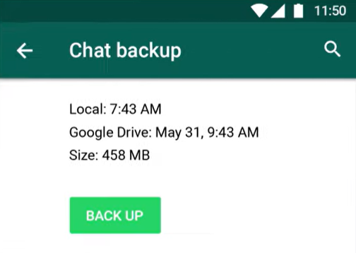 Screenshot of WhatsApp’s chat backup settings