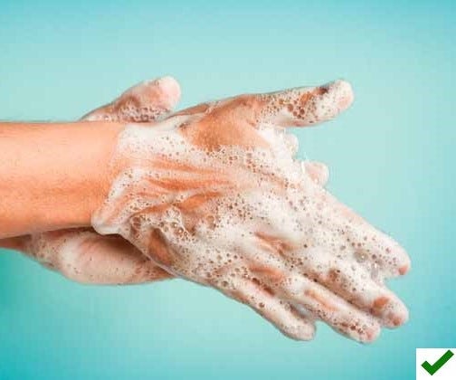 A pair of hands lathering up with soap prior to washing