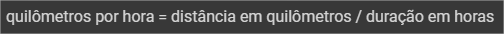 Fórmula para velocidade por hora.