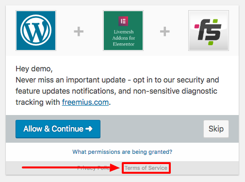 Freemius Opt-In - Terms of Service Link