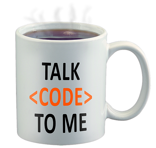 Coffee cup with message Talk Code to Me