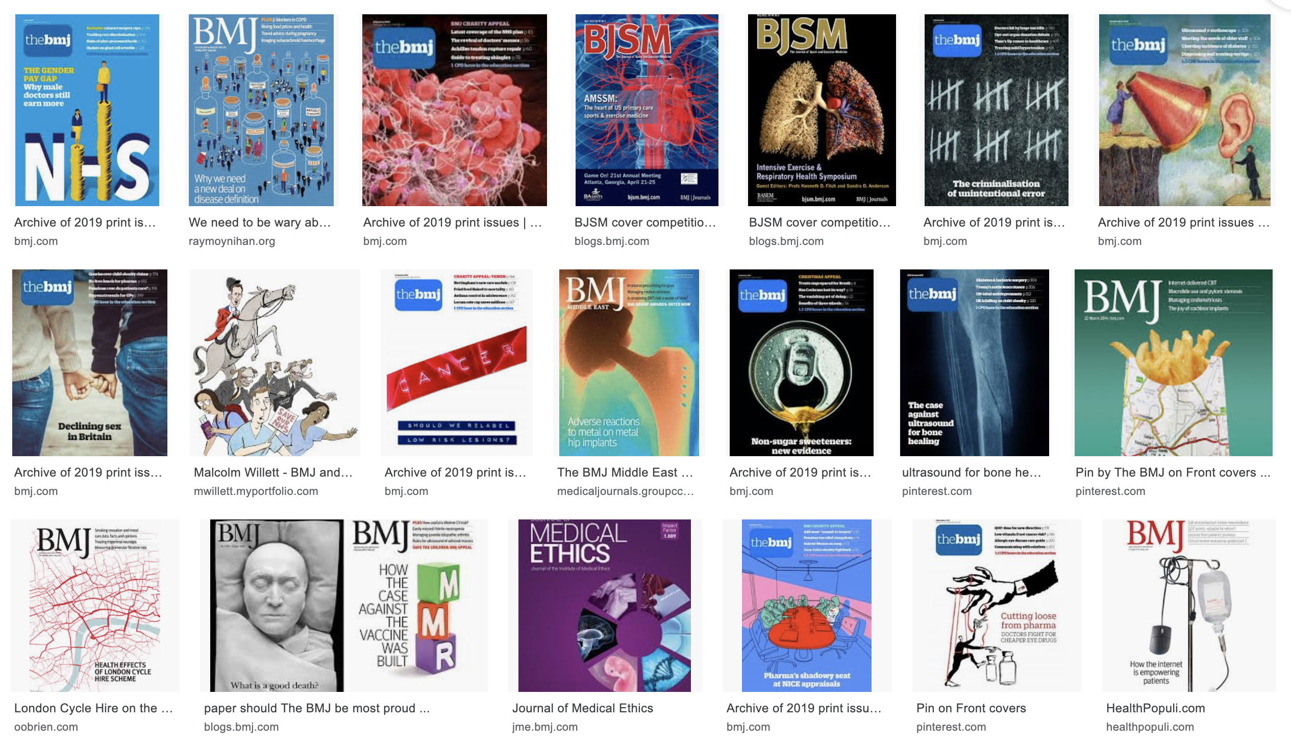 Some examples of BMJ cover illustrations courtesy of Google images.