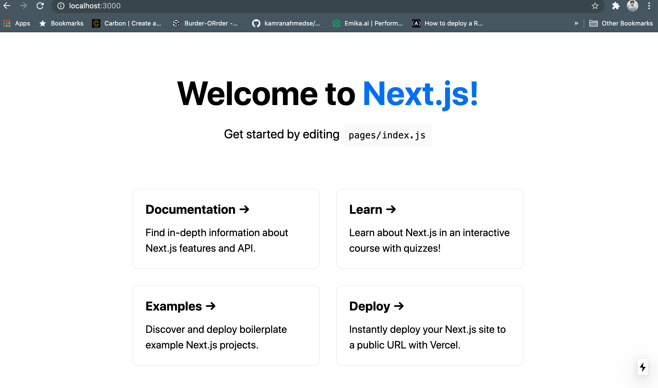 Landing page of Next.js application