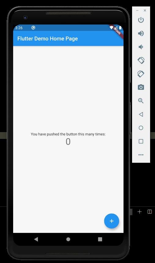 The Flutter Demo App running on an Android emulator.