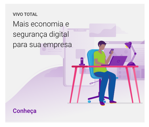 Imagem do site da Vivo, com texto: Mais economia e segurança digital para sua empresa. Abaixo, o texto clicável: conheça.