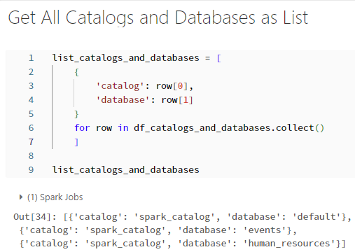 Collect all catalogs and databases into a list from the dataframe