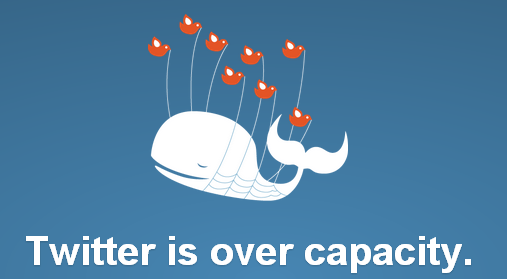 Fail Whale: a drawing of a whale, captioned ‘Twitter is over capacity’.