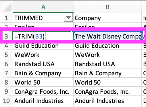 A walkthrough of Excel’s TRIM( ) function used to trim leading and trailing spaces.