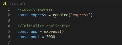 Code snippet where we initialize our express application