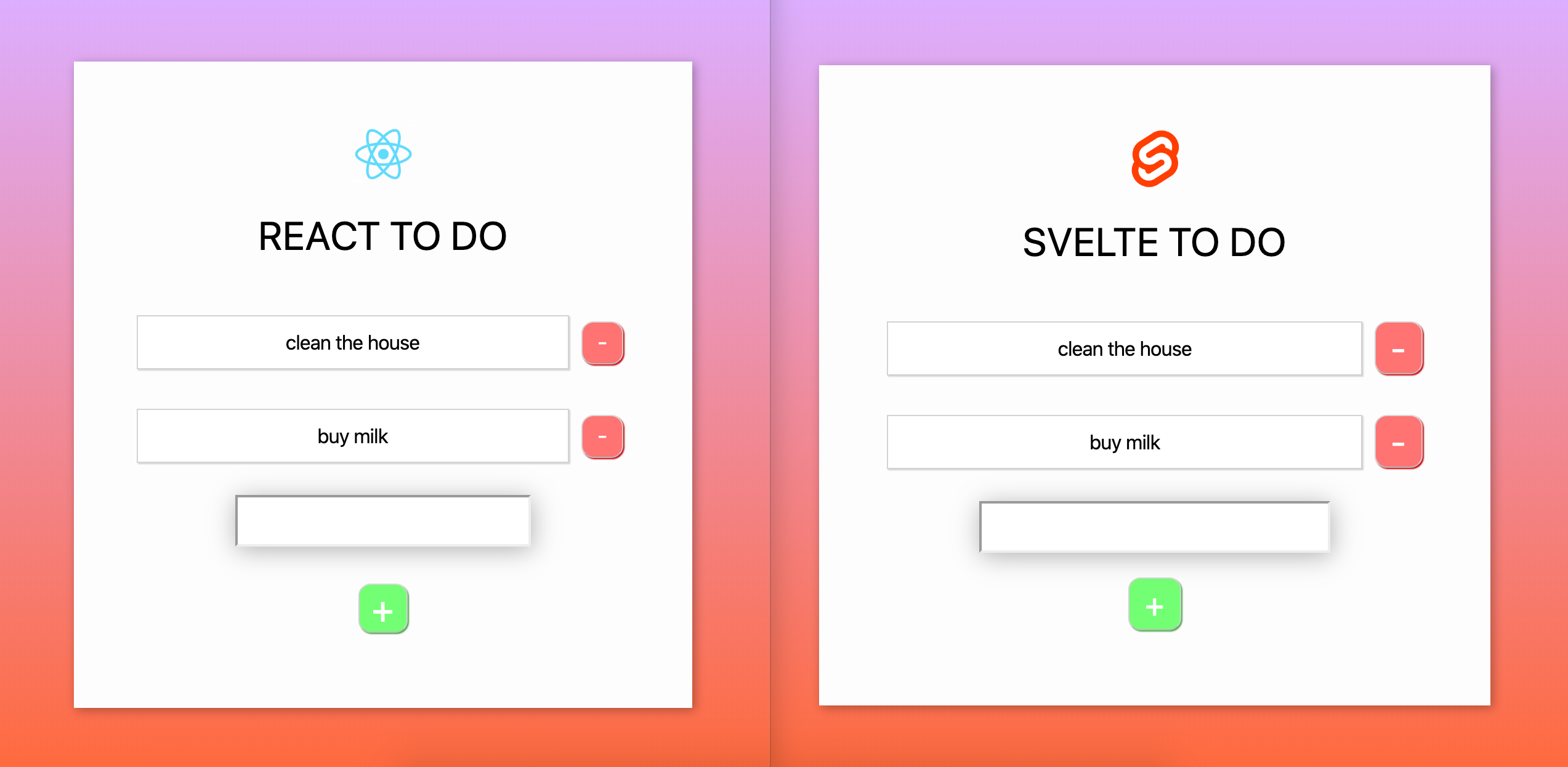 React vs Svelte. The two apps look the same, but does the code look the same too?