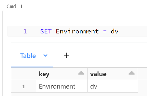 SET command used to set the environment