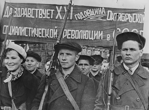 Soviet Workers Commemorate the October Revolution in 1938