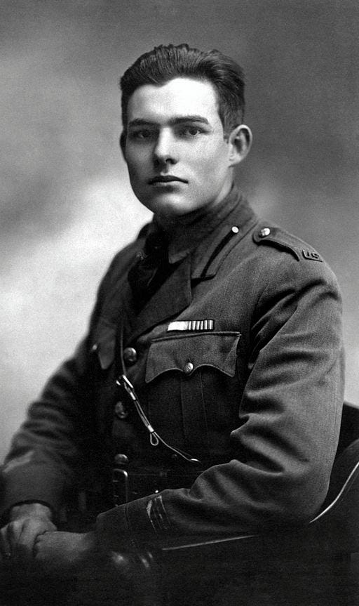 Early photograph of Ernest Hemingway in military attire.