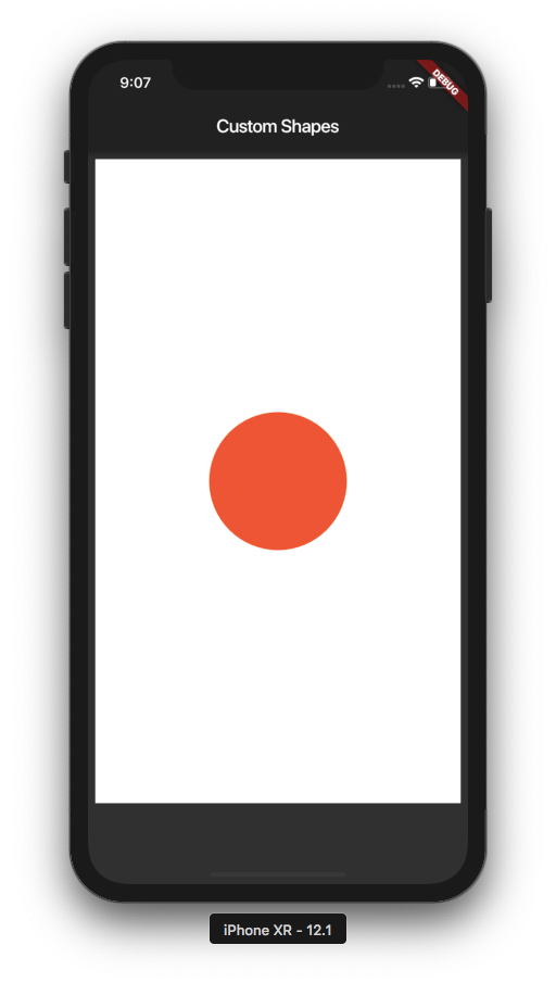 The Orange circle drawn over the white rectangle after fixing the code.