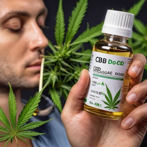 Man with tincture bottle of CBD oil