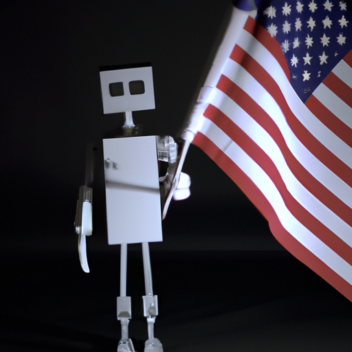 Robot holding american flag