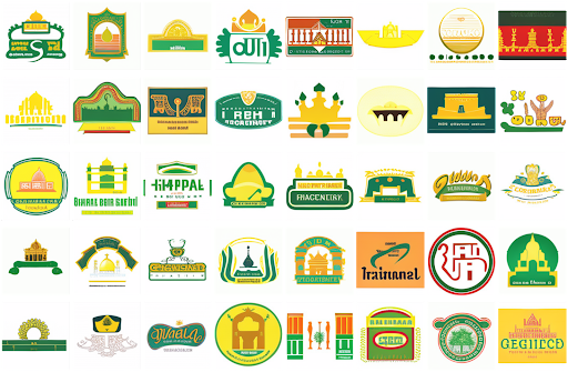 Results from our model with prompt ‘A gold and green logo of an Indian restaurant featuring the Taj Mahal’