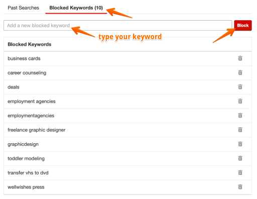 Yelp Ads Blocked Keywords Tab