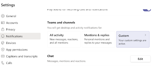Microsoft Teams notification settings