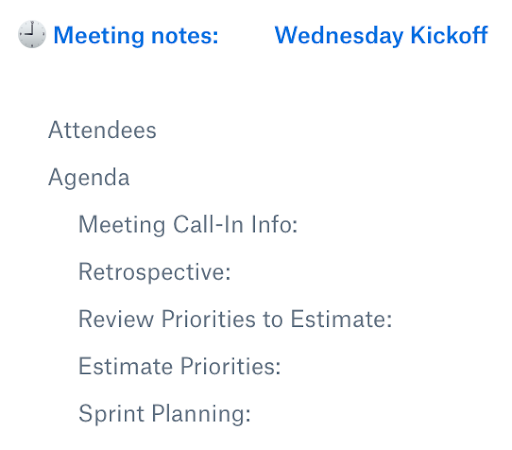 Screenshot of meeting notes
